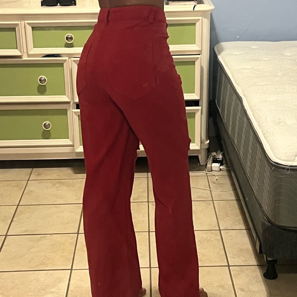 Red Ripped High Waisted Jeans - Picture 2 of 3